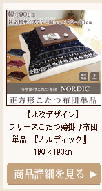 【北欧デザイン】フリースこたつ薄掛け布団単品 『ノルディック』 190×190