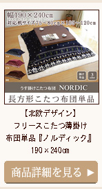 【北欧デザイン】フリースこたつ薄掛け布団単品 『ノルディック』 190×240
