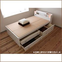 日本製棚・照明・コンセント<br />引出付　大容量収納ベッド<br />シングル（マットレスなし）