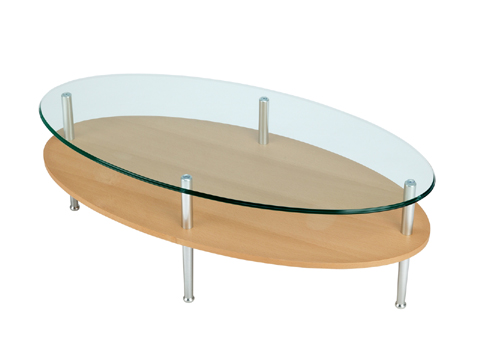 楕円型のやさしい雰囲気のガラスリビングテーブル